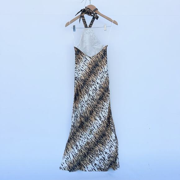 Cami NYC Lenzy Tiger Halter Midi Dress Silk Rosette Cheetah Leopard Slinky XS - Picture 6 of 9